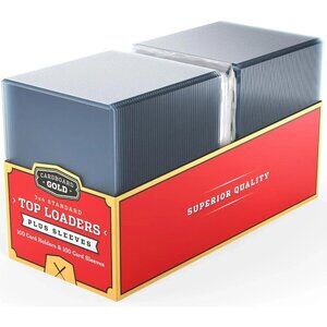 1 Pack 100 Cardboard Gold 3"x4" Top loaders + 100 Soft Sleeves Card Protectors